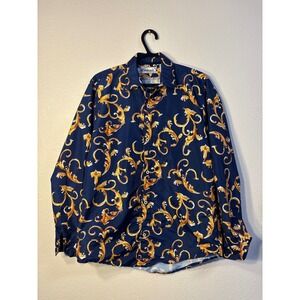 Ariat Mens Navy Gold Baroque Filigree‎ Scroll Print Button Down Shirt Size 40 M